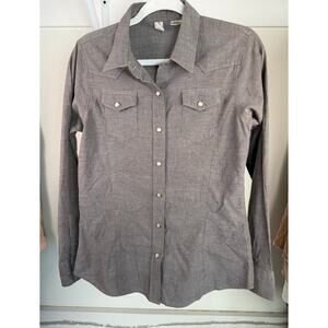 Walls Women's Pearl Snap‎ Long Sleeve Button Up Shirt Grey Size Medium Western